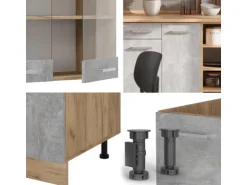 Vicco R-Line Küchenzeile Beton/Goldkraft Eiche 240 cm ohne Arbeitsplatte ohne E-Geräte