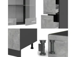 Vicco R-Line Küchenzeile Beton/Anthrazit 350 cm ohne Arbeitsplatte ohne E-Geräte