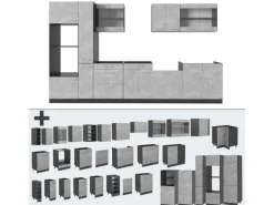 Vicco R-Line Küchenzeile Beton/Anthrazit 350 cm ohne Arbeitsplatte ohne E-Geräte