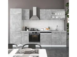 Vicco R-Line Küchenzeile Beton 300 cm AP Marmor ohne E-Geräte