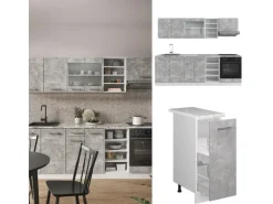 Vicco R-Line Küchenzeile Beton/Weiß 240 cm ohne Arbeitsplatte ohne E-Geräte