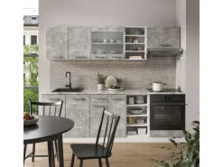 Vicco R-Line Küchenzeile Beton/Weiß 240 cm ohne Arbeitsplatte ohne E-Geräte