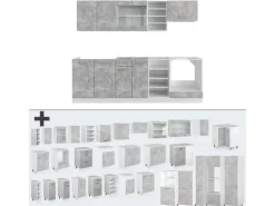 Vicco R-Line Küchenzeile Beton/Weiß 240 cm ohne Arbeitsplatte ohne E-Geräte