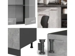 Vicco R-Line Küchenzeile Beton/Anthrazit 240 cm ohne Arbeitsplatte ohne E-Geräte