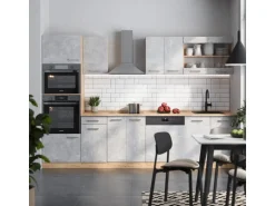 Vicco R-Line Küchenzeile Beton/Goldkraft Eiche 300 cm mit HochschrankAP Eiche ohne E-Geräte