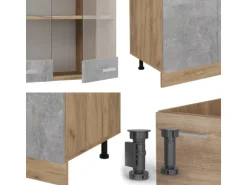 Vicco R-Line Küchenzeile Beton/Goldkraft Eiche 300 cm mit HochschrankAP Eiche ohne E-Geräte