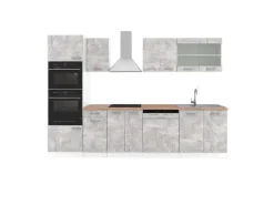 Vicco R-Line Küchenzeile Beton/Weiß 300 cm mit HochschrankAP Eiche ohne E-Geräte