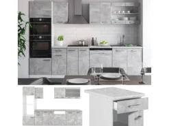 Vicco R-Line Küchenzeile Beton/Weiß 300 cm mit HochschrankAP Eiche ohne E-Geräte