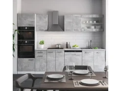 Vicco R-Line Küchenzeile Beton/Weiß 300 cm mit HochschrankAP Eiche ohne E-Geräte