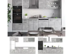 Vicco R-Line Küchenzeile Beton/Weiß 300 cm mit HochschrankAP Anthrazit ohne E-Geräte