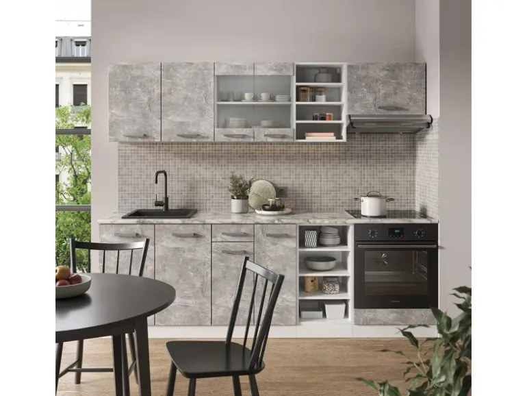 Vicco R-Line Küchenzeile Beton/Weiß 240 cm AP Anthrazit ohne E-Geräte