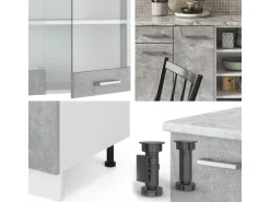 Vicco R-Line Küchenzeile Beton/Weiß 240 cm AP Anthrazit ohne E-Geräte