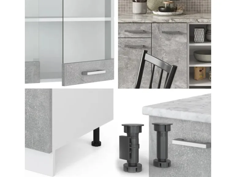 Vicco R-Line Küchenzeile Beton/Weiß 240 cm AP Anthrazit ohne E-Geräte