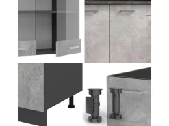 Vicco R-Line Küchenzeile Beton/Anthrazit 140 cm AP Eiche ohne E-Geräte