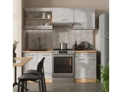 Vicco R-Line Küchenzeile Beton/Goldkraft Eiche 200 cm ohne Arbeitsplatte ohne E-Geräte