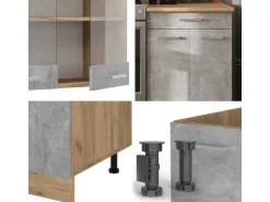 Vicco R-Line Küchenzeile Beton/Goldkraft Eiche 200 cm ohne Arbeitsplatte ohne E-Geräte