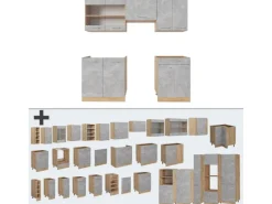 Vicco R-Line Küchenzeile Beton/Goldkraft Eiche 200 cm ohne Arbeitsplatte ohne E-Geräte