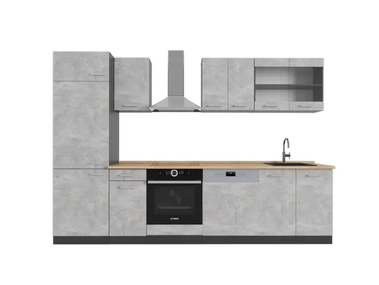 Vicco R-Line Küchenzeile Beton/Anthrazit 300 cm ohne Arbeitsplatte ohne E-Geräte