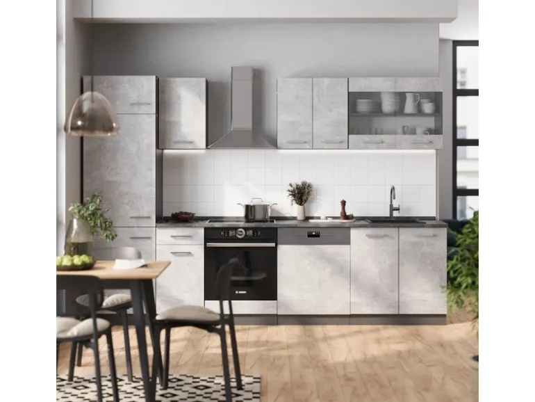 Vicco R-Line Küchenzeile Beton/Anthrazit 300 cm ohne Arbeitsplatte ohne E-Geräte