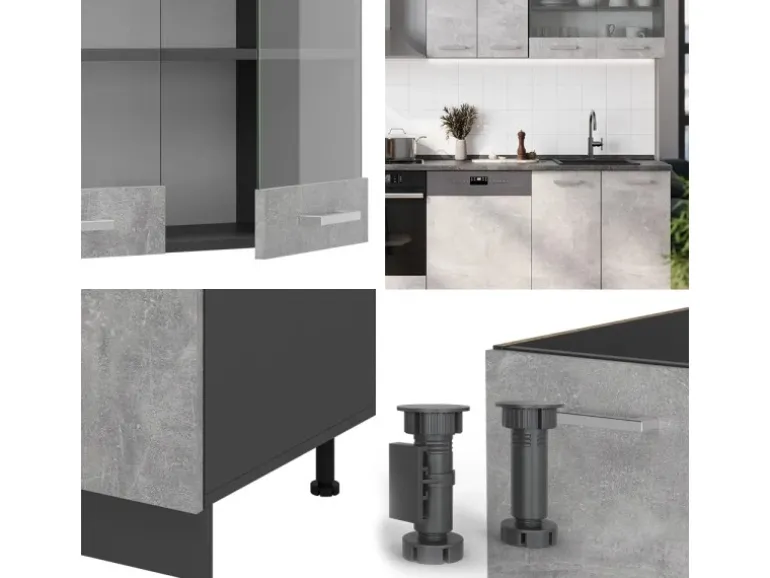 Vicco R-Line Küchenzeile Beton/Anthrazit 300 cm ohne Arbeitsplatte ohne E-Geräte