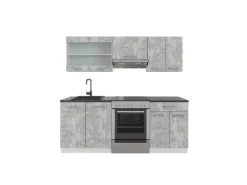 Vicco R-Line Küchenzeile Beton/Weiß 200 cm AP Anthrazit ohne E-Geräte