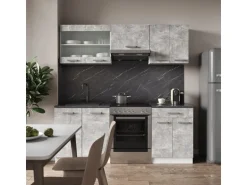 Vicco R-Line Küchenzeile Beton/Weiß 200 cm AP Anthrazit ohne E-Geräte