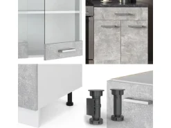 Vicco R-Line Küchenzeile Beton/Weiß 200 cm AP Anthrazit ohne E-Geräte