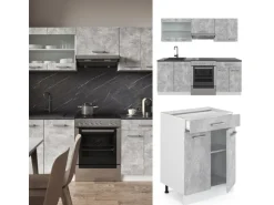 Vicco R-Line Küchenzeile Beton/Weiß 200 cm ohne Arbeitsplatte ohne E-Geräte