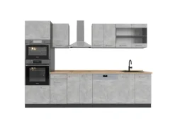 Vicco R-Line Küchenzeile Beton/Anthrazit 300 cm mit HochschrankAP Eiche ohne E-Geräte