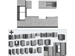 Vicco R-Line Küchenzeile Beton/Anthrazit 300 cm mit HochschrankAP Eiche ohne E-Geräte