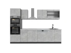 Vicco R-Line Küchenzeile Beton/Anthrazit 300 cm mit HochschrankAP Marmor ohne E-Geräte