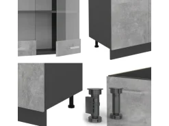 Vicco R-Line Küchenzeile Beton/Anthrazit 300 cm mit HochschrankAP Marmor ohne E-Geräte