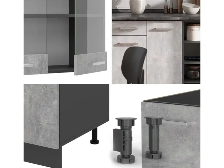 Vicco R-Line Küchenzeile Beton/Anthrazit 240 cm AP Anthrazit ohne E-Geräte
