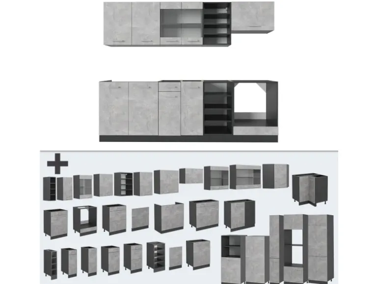 Vicco R-Line Küchenzeile Beton/Anthrazit 240 cm AP Anthrazit ohne E-Geräte