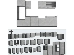 Vicco R-Line Küchenzeile Beton/Anthrazit 300 cm mit HochschrankAP Anthrazit ohne E-Geräte