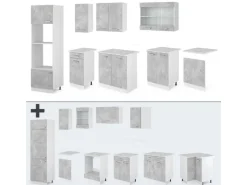 Vicco R-Line Küchenzeile Beton 300 cm mit HochschrankAP Marmor ohne E-Geräte