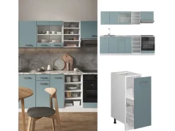 Vicco R-Line Küchenzeile Blau-Grau 240 cm AP Marmor ohne E-Geräte