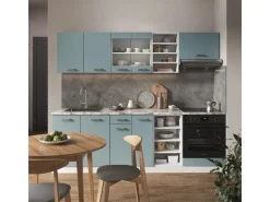 Vicco R-Line Küchenzeile Blau-Grau 240 cm AP Marmor ohne E-Geräte