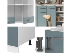 Vicco R-Line Küchenzeile Blau-Grau 240 cm AP Marmor ohne E-Geräte