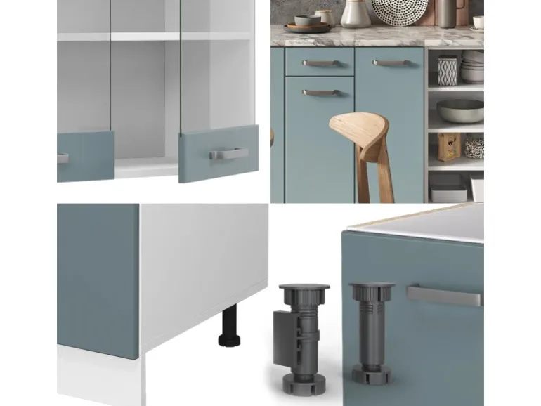 Vicco R-Line Küchenzeile Blau-Grau 240 cm AP Marmor ohne E-Geräte