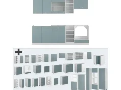 Vicco R-Line Küchenzeile Blau-Grau/Weiß 240 cm ohne Arbeitsplatte ohne E-Geräte