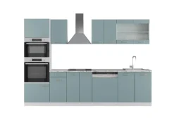Vicco R-Line Küchenzeile Blau-Grau 300 cm mit HochschrankAP Marmor ohne E-Geräte