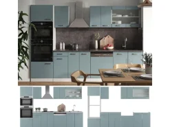 Vicco R-Line Küchenzeile Blau-Grau 300 cm mit HochschrankAP Marmor ohne E-Geräte