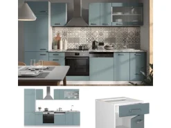 Vicco R-Line Küchenzeile Blau-Grau 300 cm AP Marmor ohne E-Geräte