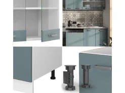 Vicco R-Line Küchenzeile Blau-Grau 300 cm AP Marmor ohne E-Geräte