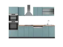 Vicco R-Line Küchenzeile Blau-Grau/Anthrazit 300 cm mit HochschrankAP Eiche ohne E-Geräte