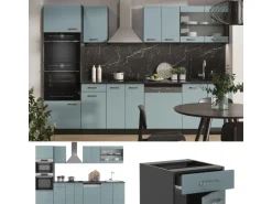Vicco R-Line Küchenzeile Blau-Grau/Anthrazit 300 cm mit HochschrankAP Eiche ohne E-Geräte