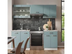 Vicco R-Line Küchenzeile Blau-Grau/Weiß 200 cm ohne Arbeitsplatte ohne E-Geräte