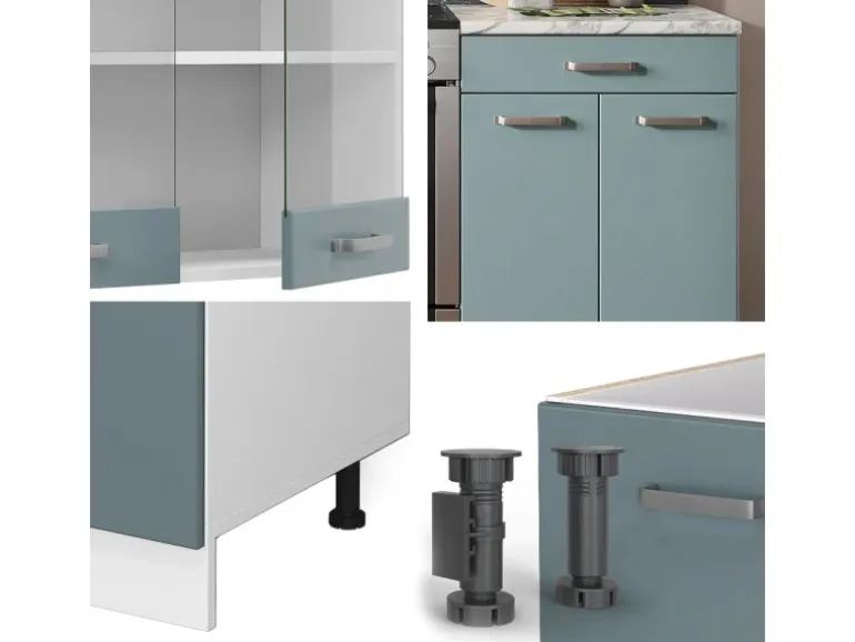 Vicco R-Line Küchenzeile Blau-Grau/Weiß 200 cm ohne Arbeitsplatte ohne E-Geräte