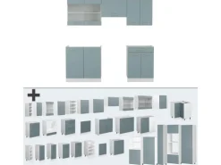 Vicco R-Line Küchenzeile Blau-Grau/Weiß 200 cm ohne Arbeitsplatte ohne E-Geräte